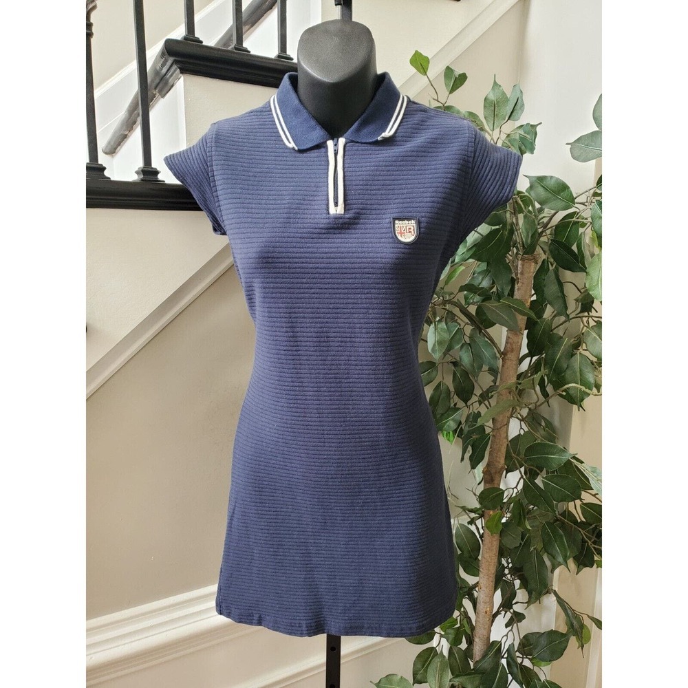 Reebok Classics Women's Blue Cotton Short Sleeve Polo Knee Length Dress Small - Picture 1 of 12